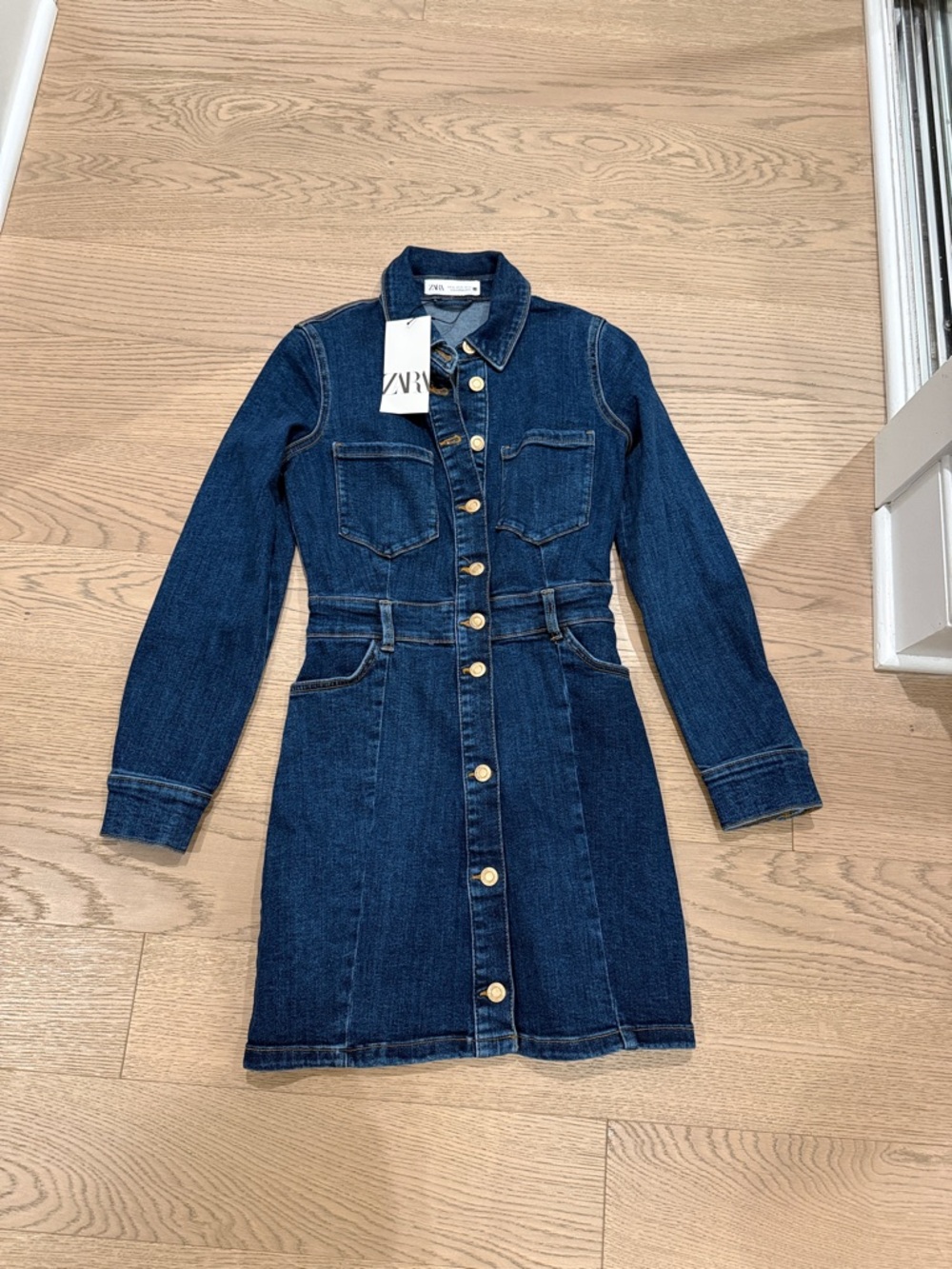 Zara Blue Denim Button-Front Dress